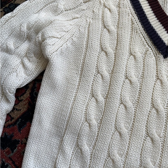 Vintage Lacoste Men's Cream Cable Knit Preppy Sweater - Picture 4 of 8